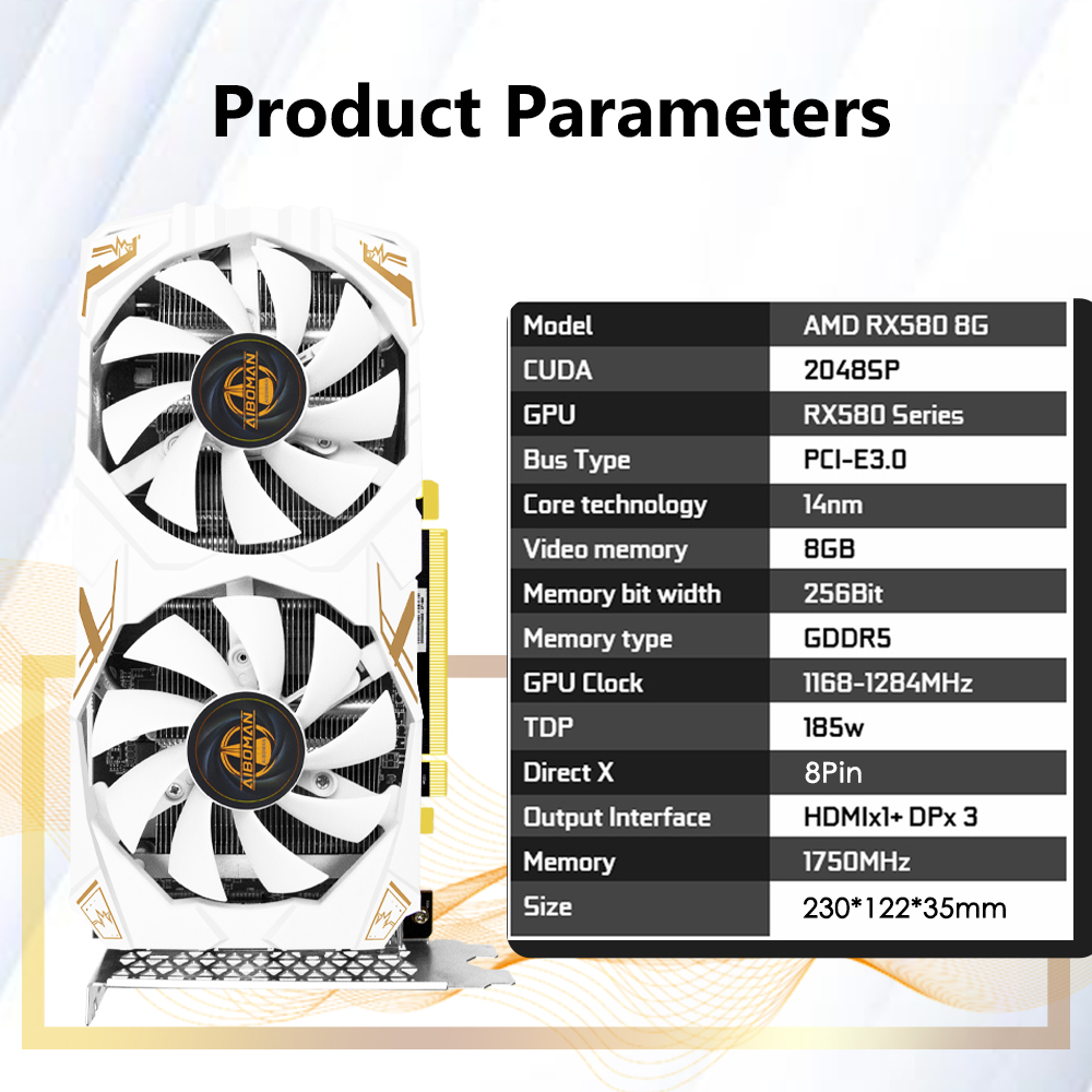 AIBOMAN Video Card AMD RX580 8 - Esports Gaming Fan review and price