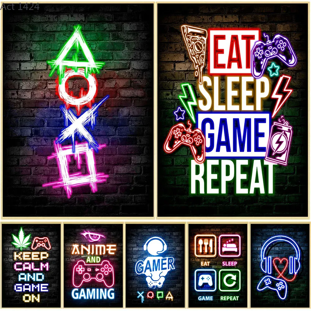 Gaming Neon Eat Sleep Game Rep - Esports Gaming Poster review and price